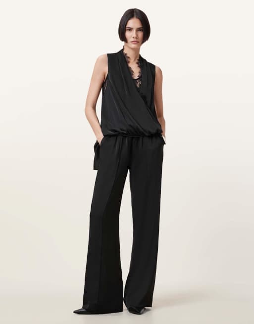 AllSaints – Alba – Hose aus Satin in Schwarz