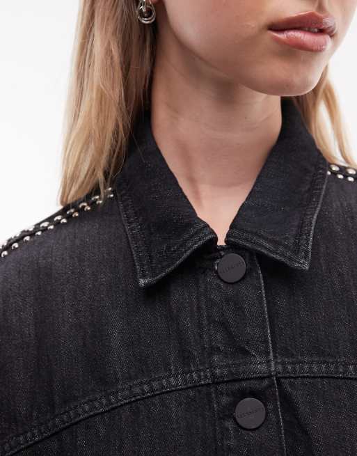 AllSaints – Alba – Kurzärmliges Jeanshemd in verwaschenem Schwarz mit Nietendetails, 3 von 4