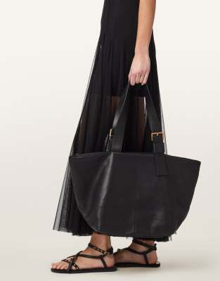 Alba - Leder-Tragetasche in Schwarz mit Reißverschluss Schwarz One Size
