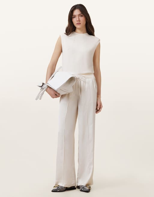 AllSaints – Alba – Satinhose in Tofu-Weiß