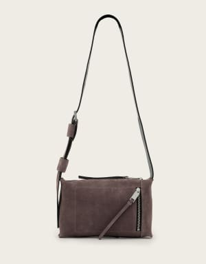 AllSaints Alba suede leather zip cross body bag in brown