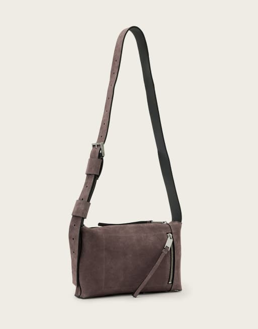 AllSaints Alba suede leather zip cross-body bag in brown, 2 of 4