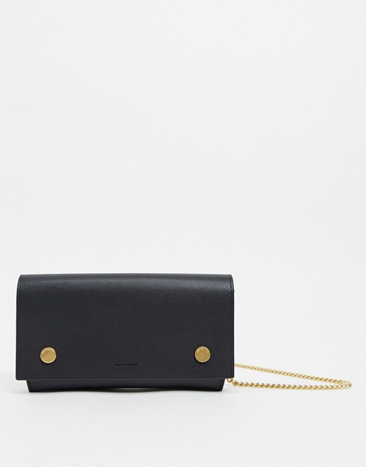 AllSaints albert leather wallet clutch bag in black