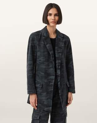 AllSaints - Aleida - Jeans-Blazer mit Military-Muster in Tintenblau
