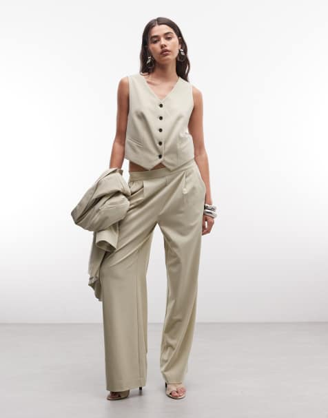 AllSaints - Aleida - Pantalon d'ensemble plissé coupe ample habillée - Vert pâle - view 1