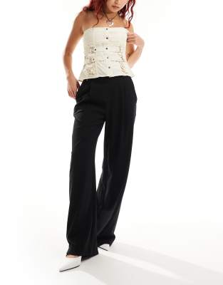Shop AllSaints Aleida soft touch wide leg trousers in black Online – Trendy & Affordable Fashion