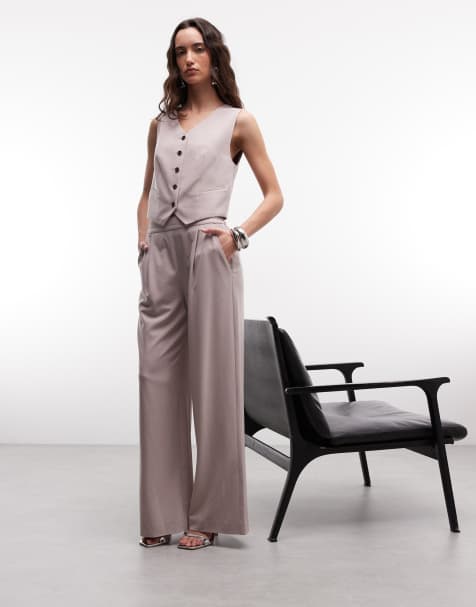 AllSaints – Aleida – Syrénlila kostymbyxor med vida ben - view 1