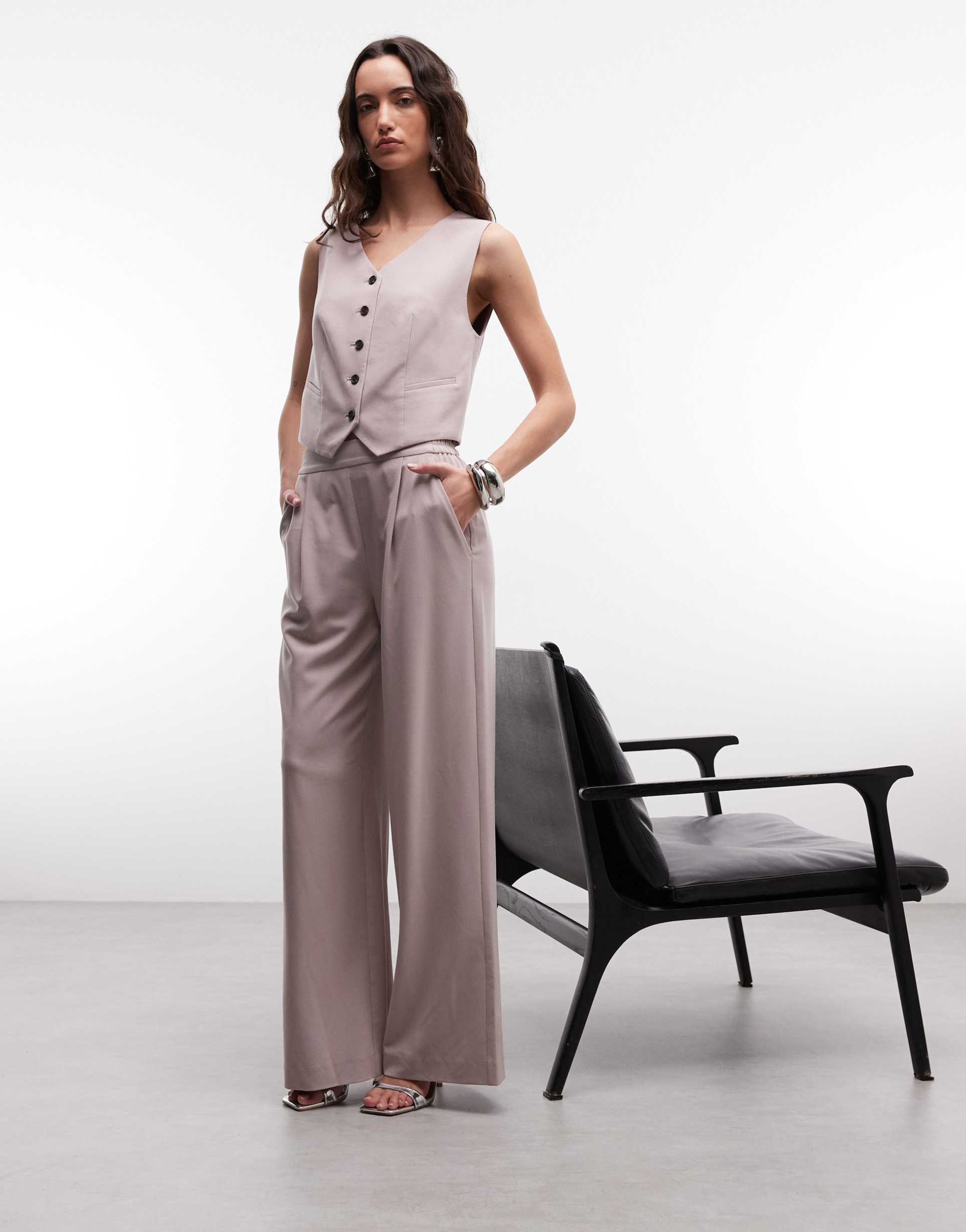 allsaints aleida wide leg suit pants in lilac