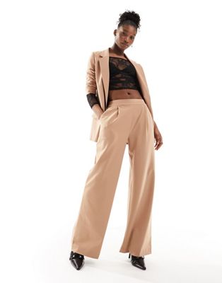 AllSaints Aleida wide suit trousers in brown - ASOS Price Checker