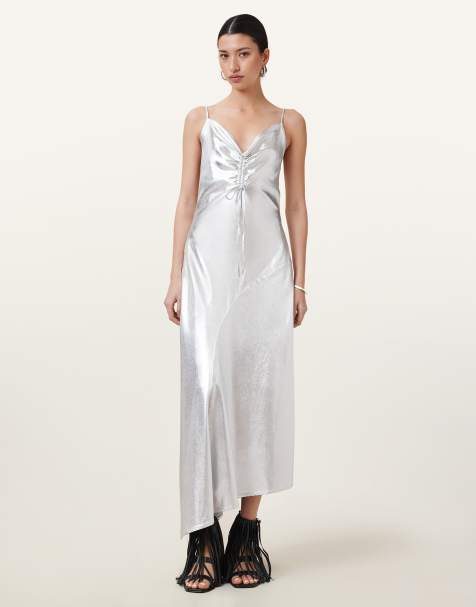 AllSaints – Alexia – Kleid in Metallic-Silber - view 1