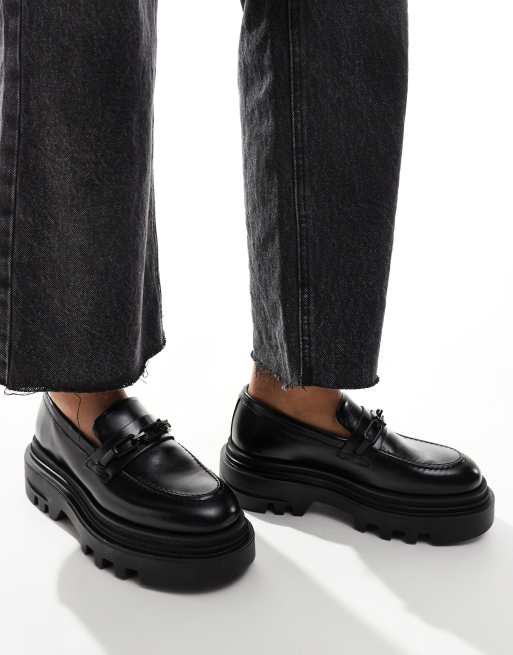 AllSaints Alexia leather loafers in black | ASOS