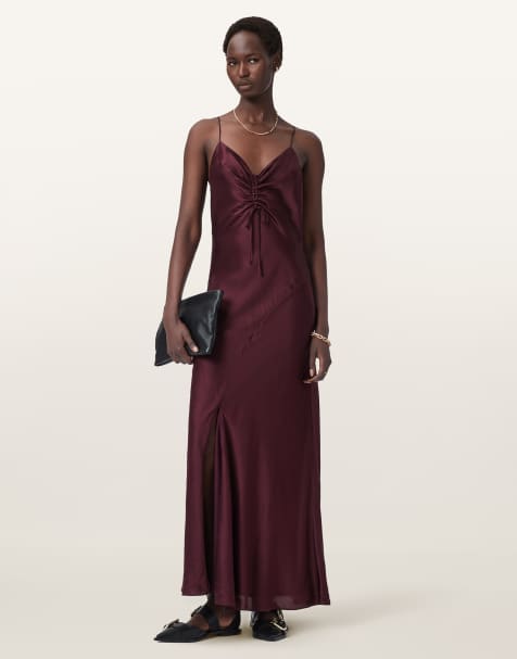 AllSaints – Alexia – Maxikleid in Ochsenblutrot - view 1