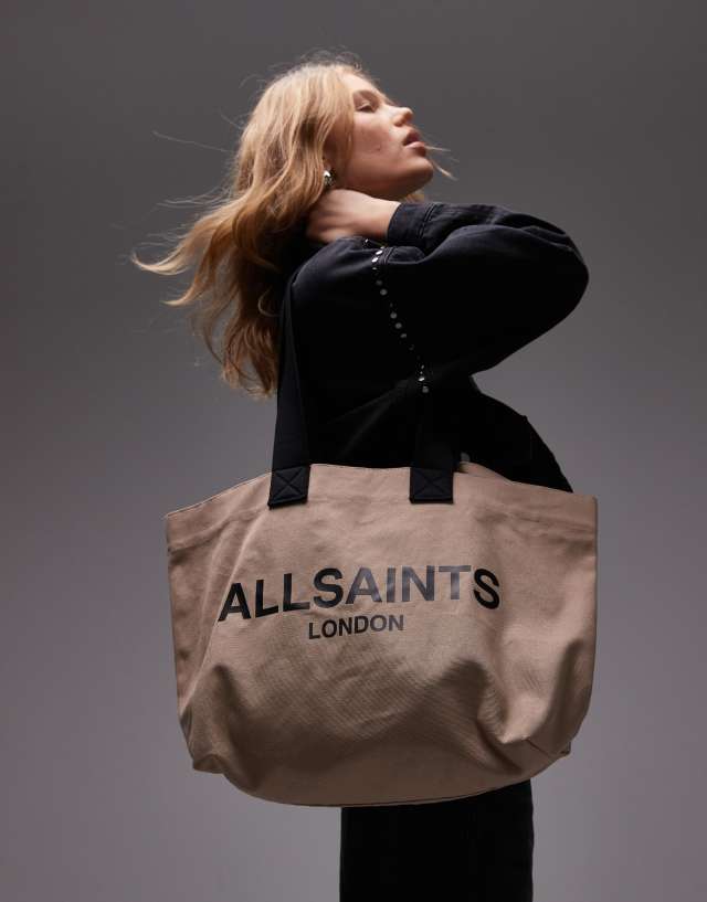 AllSaints Ali canvas tote in mink brown | ASOS