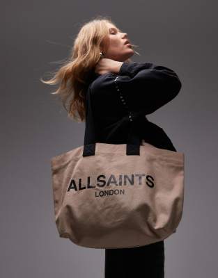 AllSaints - Ali - Tragetasche aus Canvas in Braun