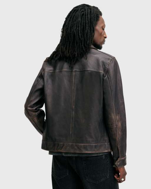 AllSaints – Alkan – Jacke aus Leder in verwaschenem Braun mit Reißverschluss, 4 von 4