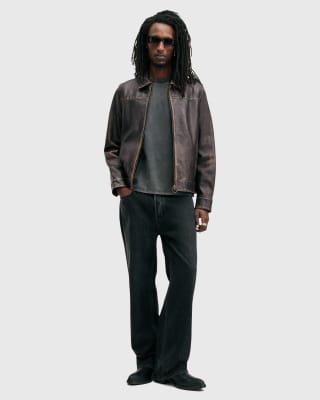 Allsaints Alkan Washed Leather Zip Jacket In Animal Print