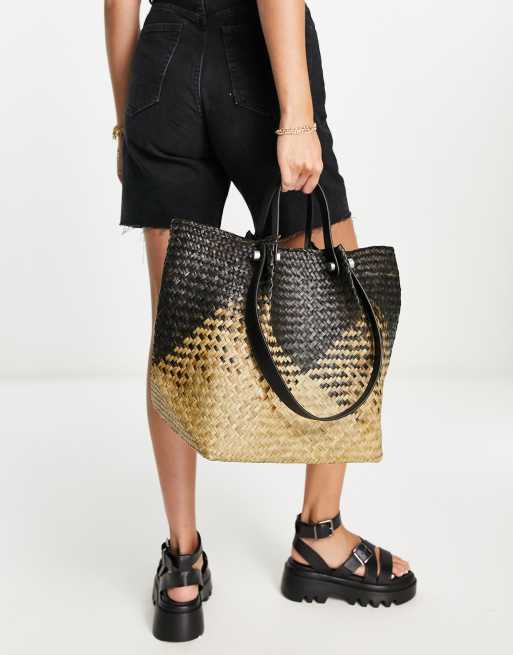 AllSaints - Allington - Tote tas van stro met kleurverloop in zwart