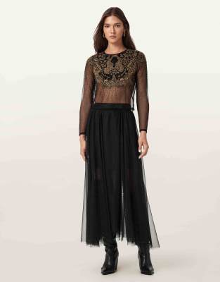 AllSaints - Ally - Tüll-Rock in Schwarz