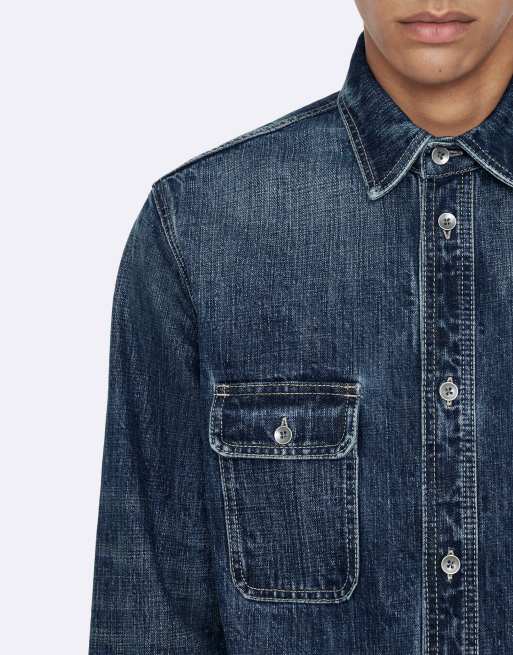 AllSaints Alton overshirt in middenindigo, 6 van 7