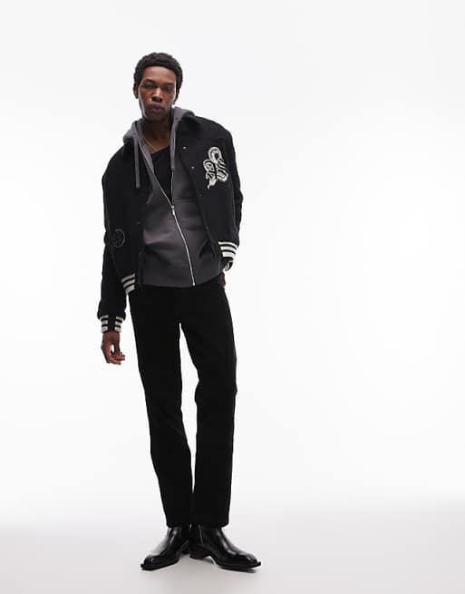 AllSaints Ambaum graphic patch bomber jacket in black | ASOS AllSaints Ambaum graphic patch bomber jacket in black | ASOS