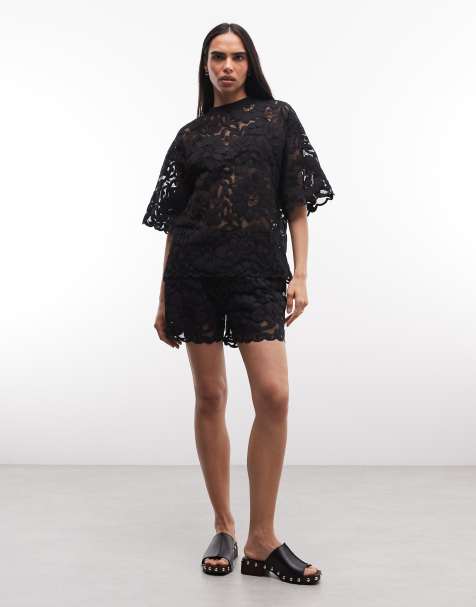 AllSaints Amelie co-ord floral lace shorts in black - view 1