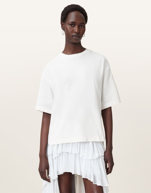 AllSaints – Amelie – Gehäkeltes T-Shirt in Ecru-Weiß