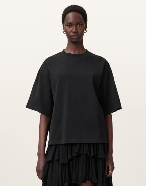 AllSaints – Amelie – Gehäkeltes T-Shirt in Schwarz - view 1
