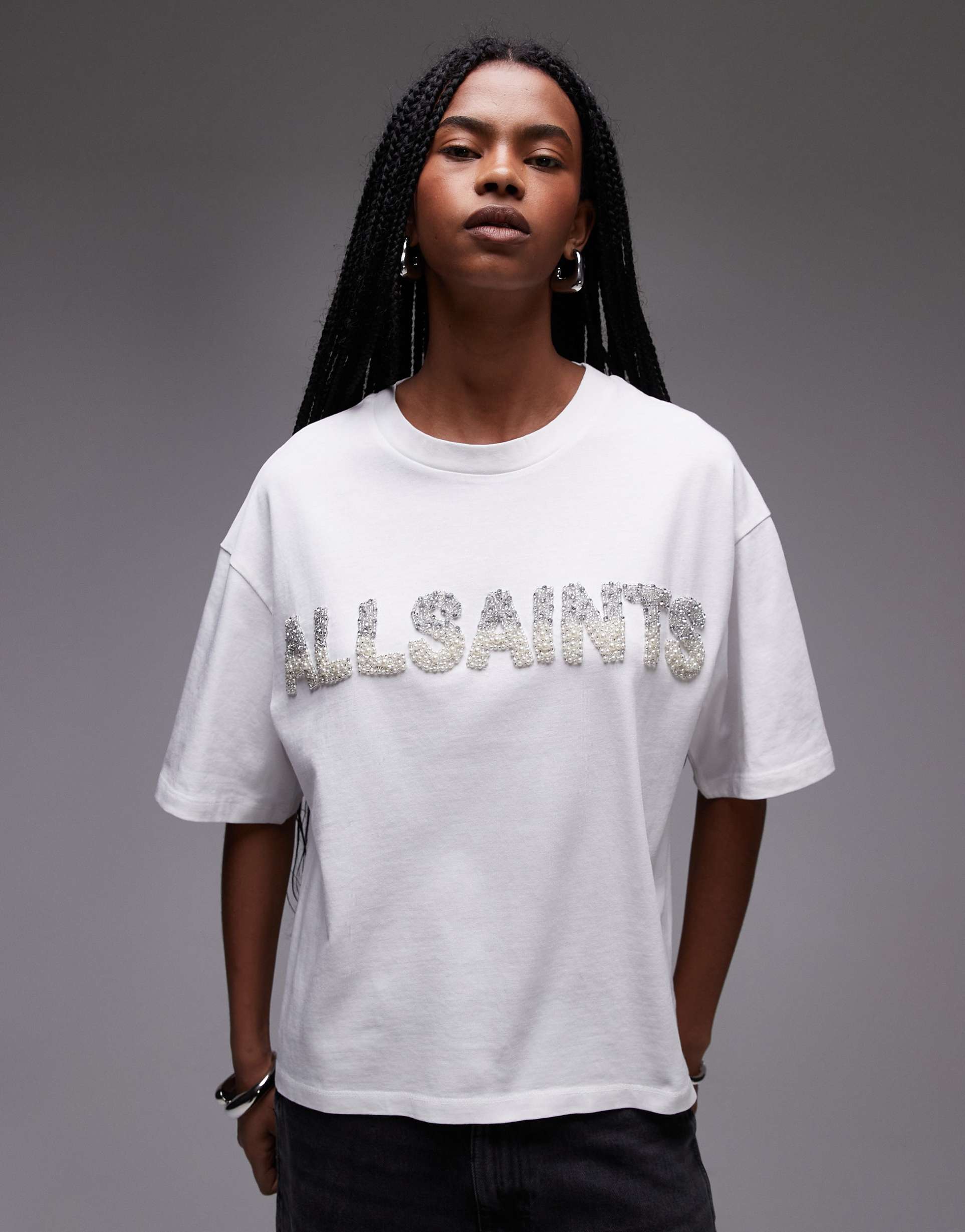 allsaints amelie pearl tee in optic white