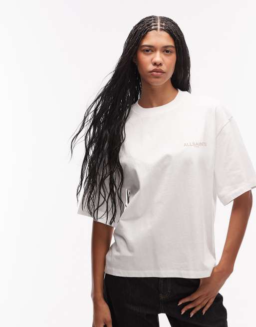 AllSaints - Amelie - T-shirt à manches courtes et imprimé Temphus - Blanc optique, 4 de 4