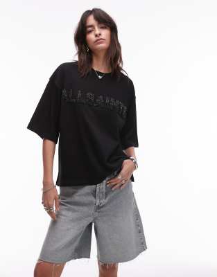 Allsaints - Amelie - T-Shirt in Schwarz mit Perlendetail