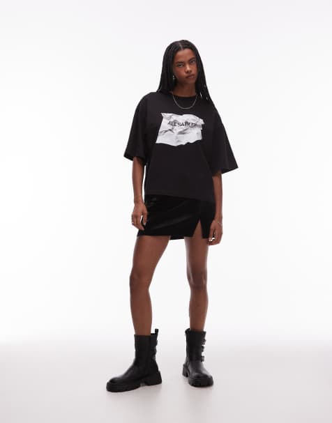 AllSaints - Amelie - T-shirt nera con stampa del logo - view 1