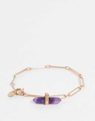 AllSaints amethyst stone charm bracelet in gold