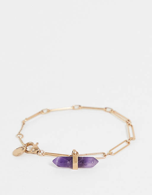  AllSaints amethyst stone charm bracelet in gold 