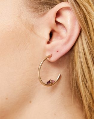 AllSaints amethyst stone detail hoop earrings in gold