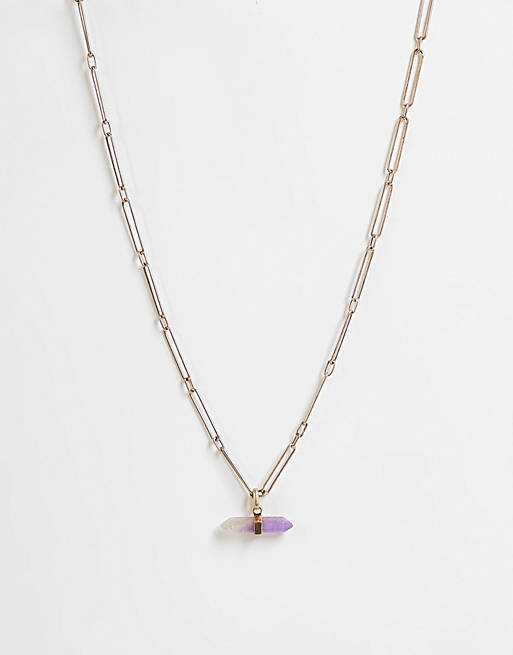  AllSaints amethyst stone pendent chain necklace in gold 