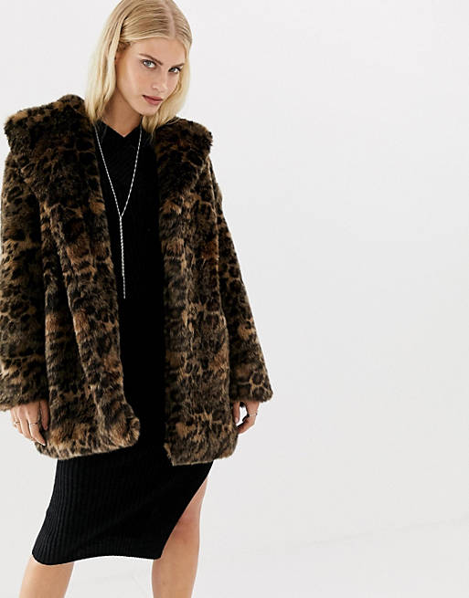 AllSaints Amice faux fur coat in leopard