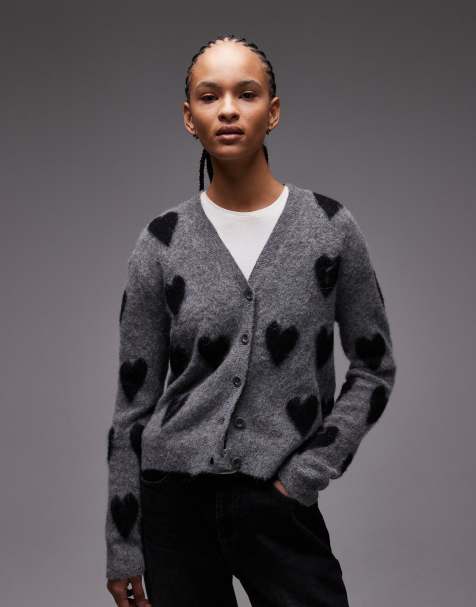 AllSaints - Amora - Cardigan grigio con cuori - view 1