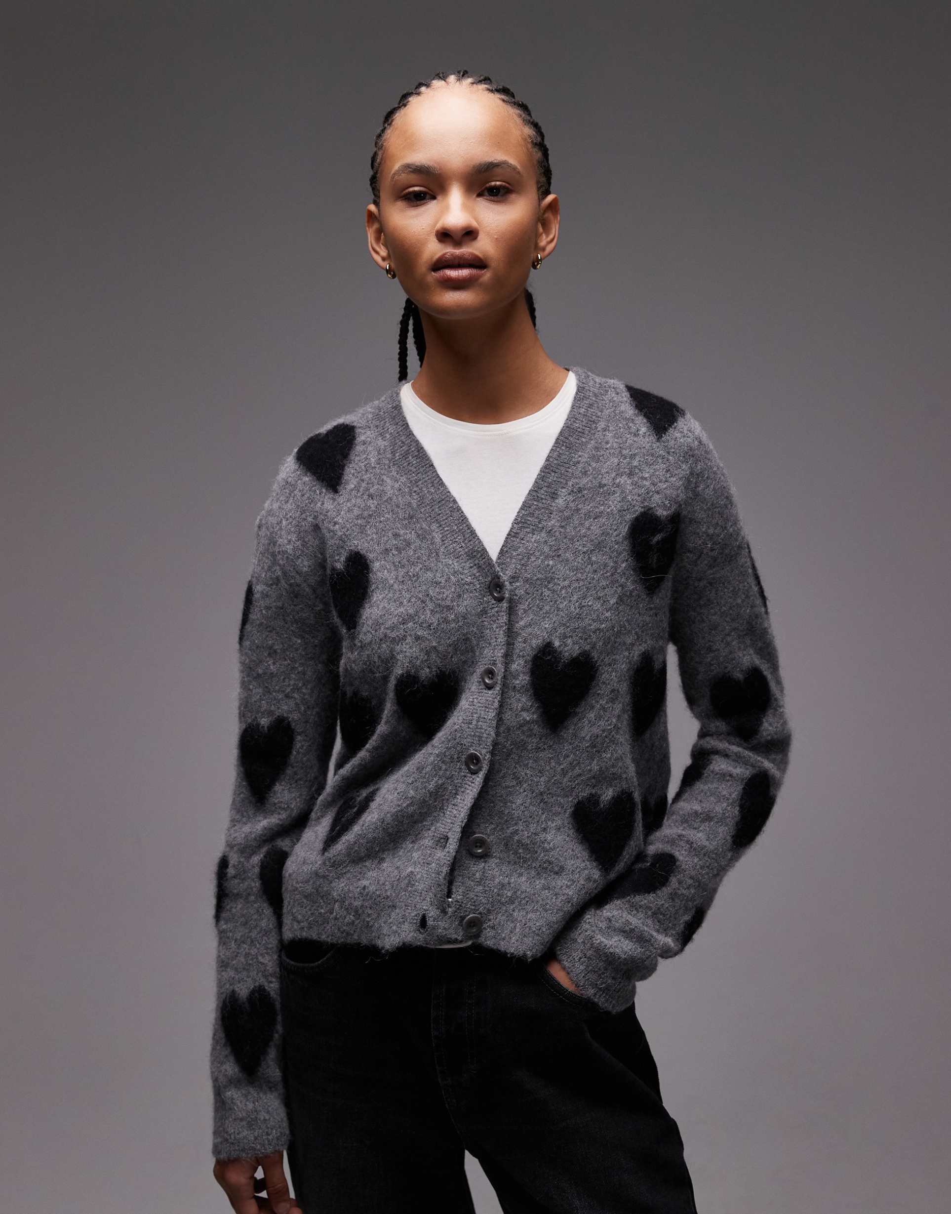 allsaints amora heart cardigan in gray