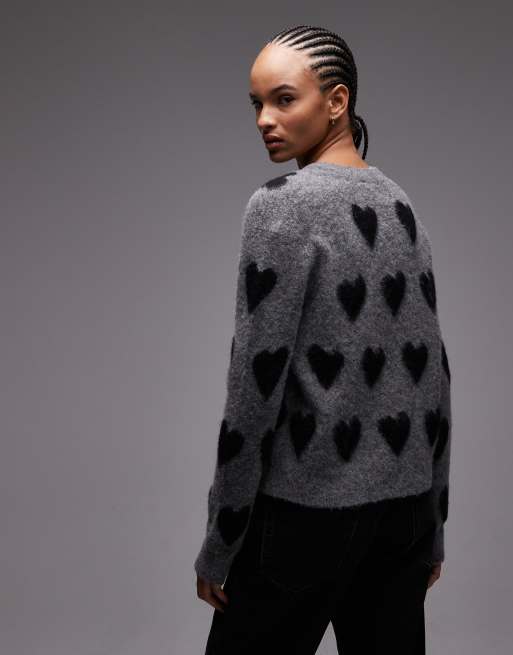 Allsaints amora heart cardigan in grey, 4 of 4