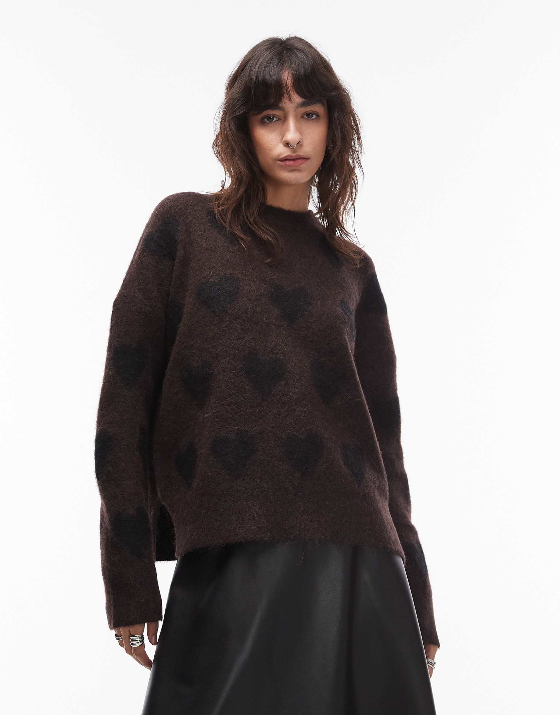 allsaints amora sweater in brown and black