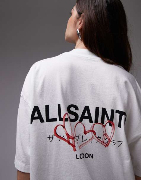 AllSaints – Amore – Biały T-shirt oversize z nadrukiem na plecach - view 1