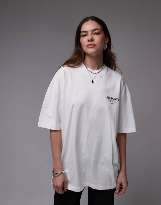 AllSaints - Amore - Hvid T-shirt i oversized pasform med print på ryggen, 2 af 4