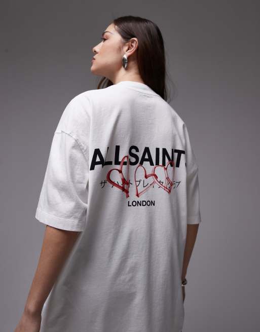 AllSaints - Amore - Hvid T-shirt i oversized pasform med print på ryggen, 3 af 4