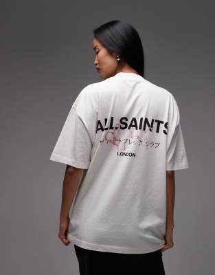 AllSaints - Amore - Oversize-T-Shirt in Beige mit Rückenprint-Weiß