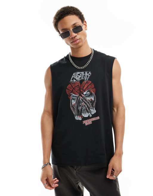 AllSaints - Amortis - Tanktop met print op de achterkant in zwart met wassing