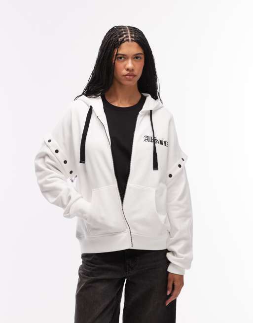 AllSaints - Amphia - Sweat à capuche avec manches amovibles et imprimé graphique au dos - Blanc, 4 de 4