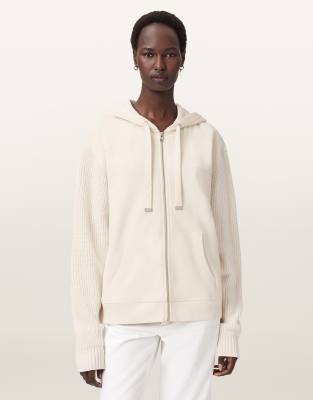 AllSaints - Amphie - Gestrickter Kapuzenpullover in Tofu-Weiß