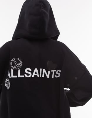 AllSaints - Amphie - Kapuzenpullover in Schwarz mit Aufnähern