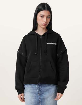 Shop AllSaints Amphie patch hoodie in black Online – Trendy & Affordable Fashion