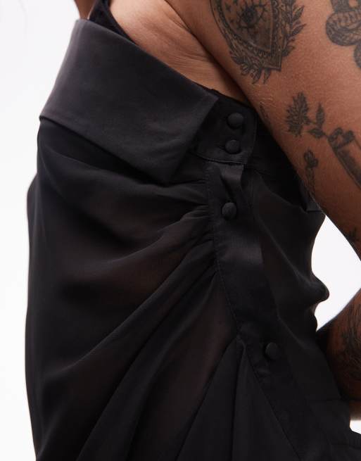 AllSaints – Anaya – Svart, enaxlad topp med asymmetrisk volang, 3 av 4